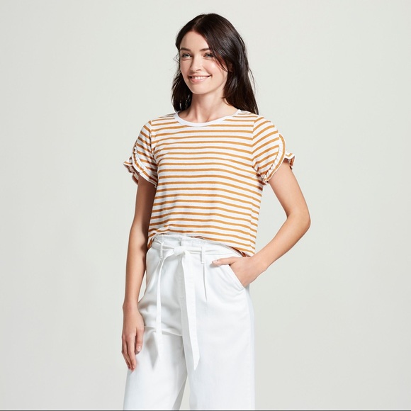 striped ruffle sleeve top